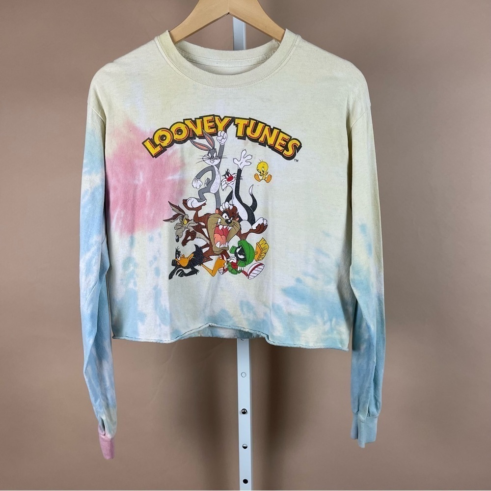 Looney Tunes Gang Size Medium Tie Dye Pastel Graphic Long Sleeve Crop To Y2K